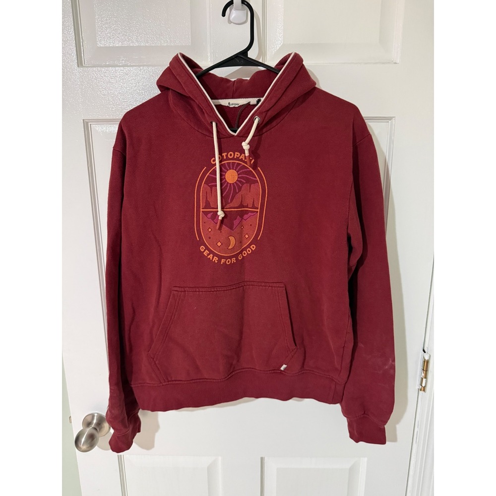 Cotopaxi Do Good Graphic Hoodie Maroon Burgundy Desert Mountain Fleece Small